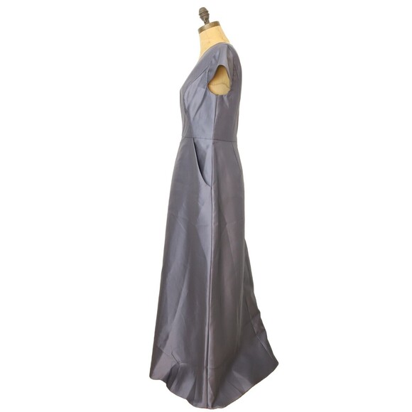Alfred Sung Sateen Twill Cap Sleeve Dress 8 Gown Silverstone Gray V-Neck NWT B3 - Picture 5 of 6